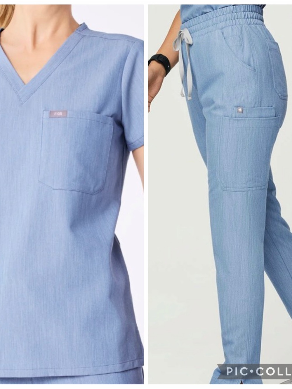Figs Heather Indigo scrub set. Medium Catarina top and HW Yola scrub pants